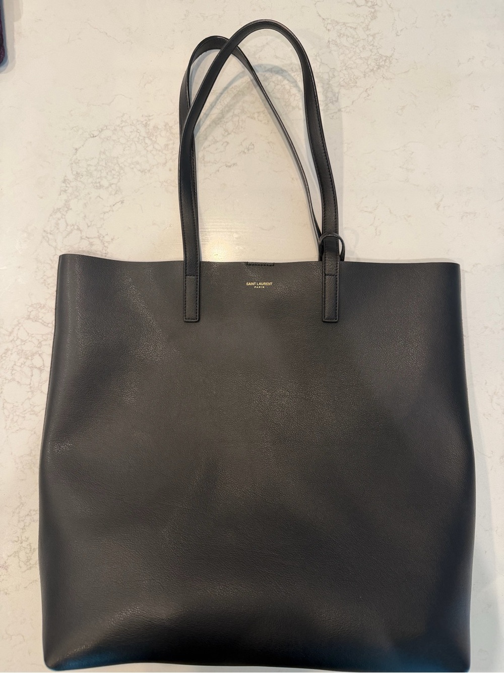 Saint Laurent Black Leather Messenger Bag with Gold Logo - Picture 2 of 9